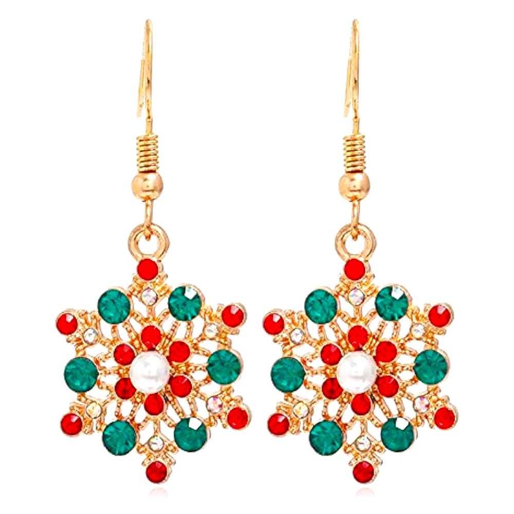 Gorgeous 18KT Dip Dillards Gemstone Emerald Ruby Flower Christmas drop earrings